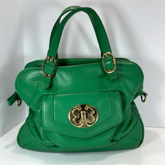 Emma Fox Satchel Leather Purse Green Gold Hand Strap Doctor’s Style Crossbody - Picture 2 of 12